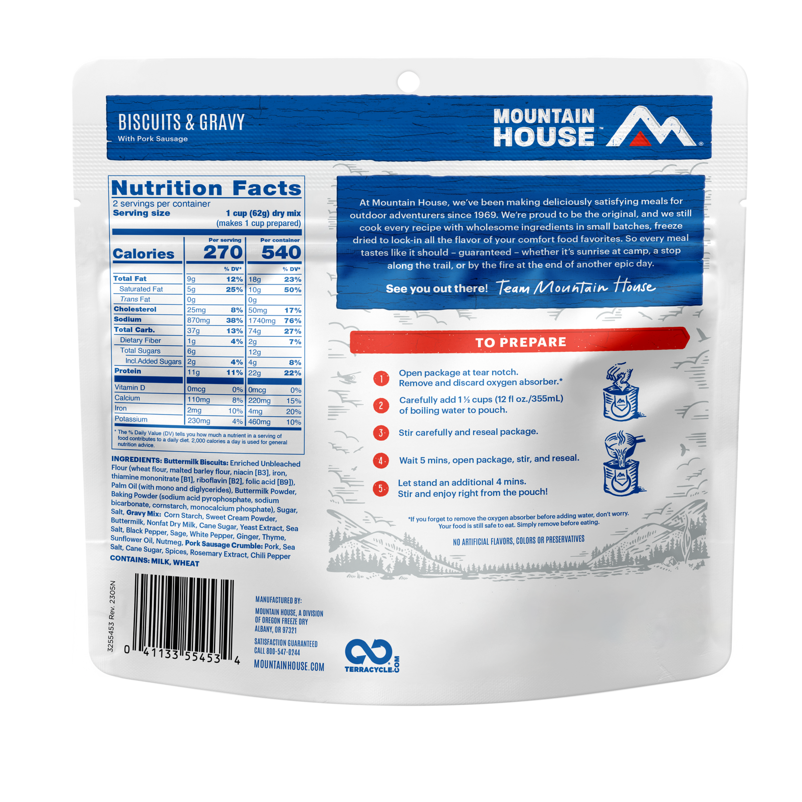 Freeze-Dried Biscuits and Gravy Pouch - Mountain House