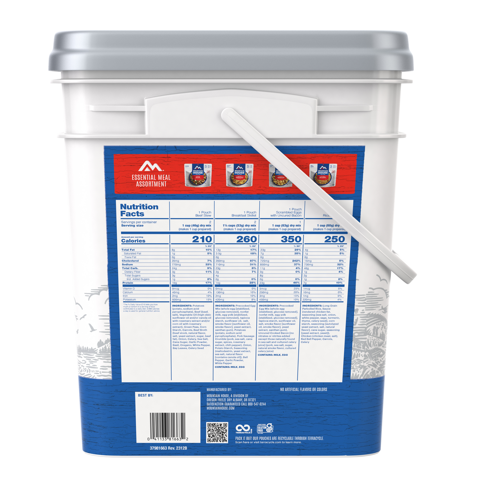 Mountain House Essential Bucket - 22 Servings (GF) Gluten Free