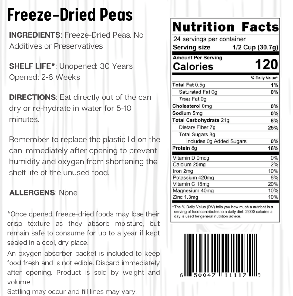Ready Harvest Freeze-Dried Garden Peas (30-Year Shelf Life)