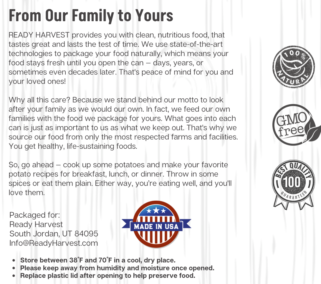 Ready Harvest Dehydrated Potato Shreds (30-Year Shelf Life)