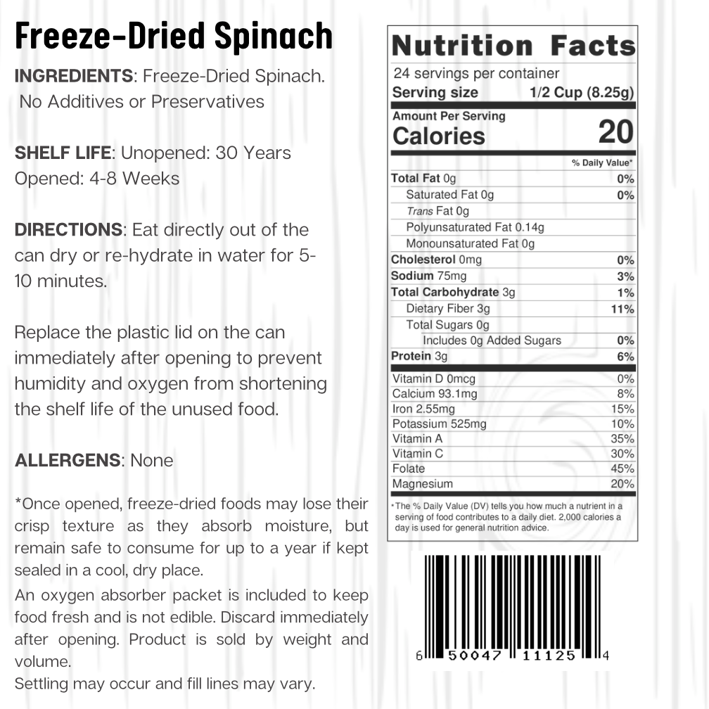 Ready Harvest Freeze-Dried Spinach (30-Year Shelf Life)