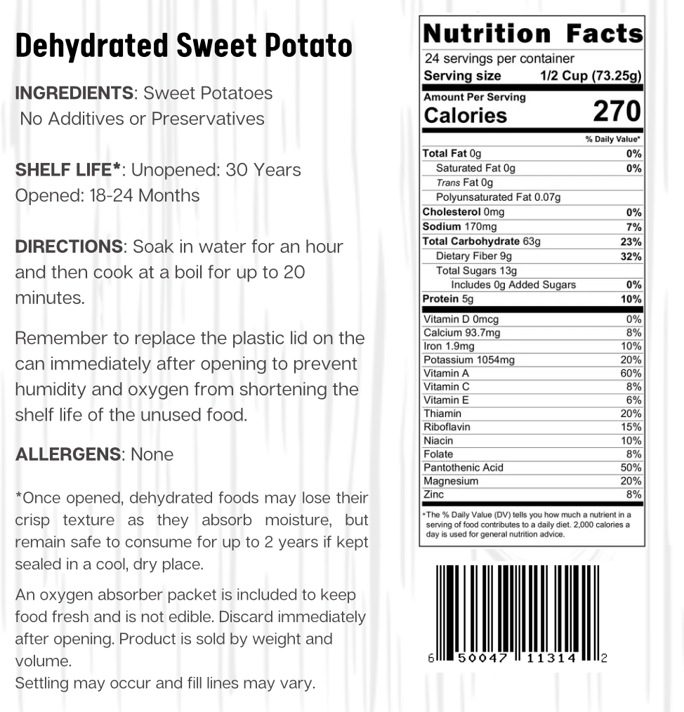 Ready Harvest Dehydrated Sweet Potato Dices (30-Year Shelf Life)