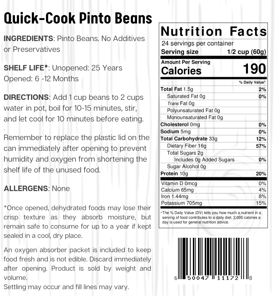 Ready Harvest Premium Quick-Cook Pinto Beans (25-Year Shelf Life)