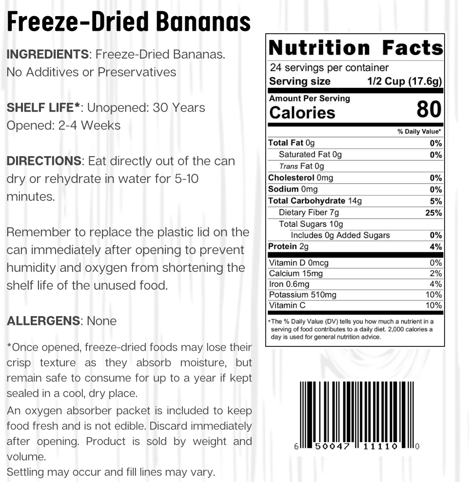 Ready Harvest Freeze-Dried Banana Slices (30-Year Shelf Life)