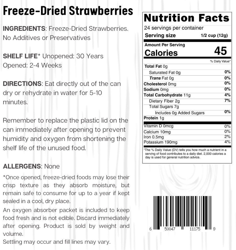 Ready Harvest Freeze-Dried Strawberry Slices (30-Year Shelf Life)