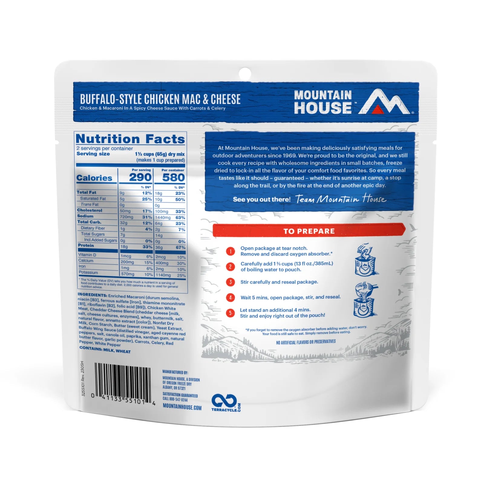 Freeze-Dried Buffalo Style Chicken Mac and Cheese Pouch (30-Year Shelf Life)