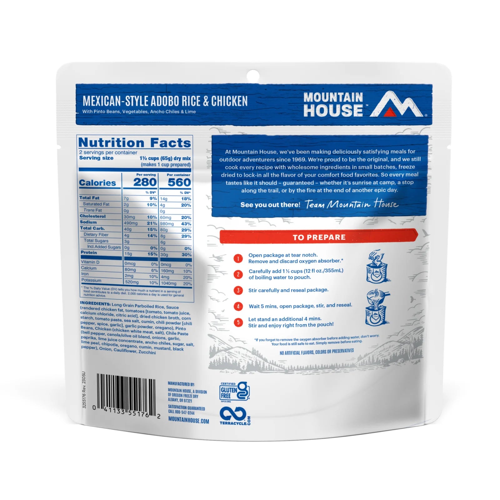 Freeze-Dried Mexican Style Adobo Rice with Chicken Pouch - Mountain House (GF) Gluten Free