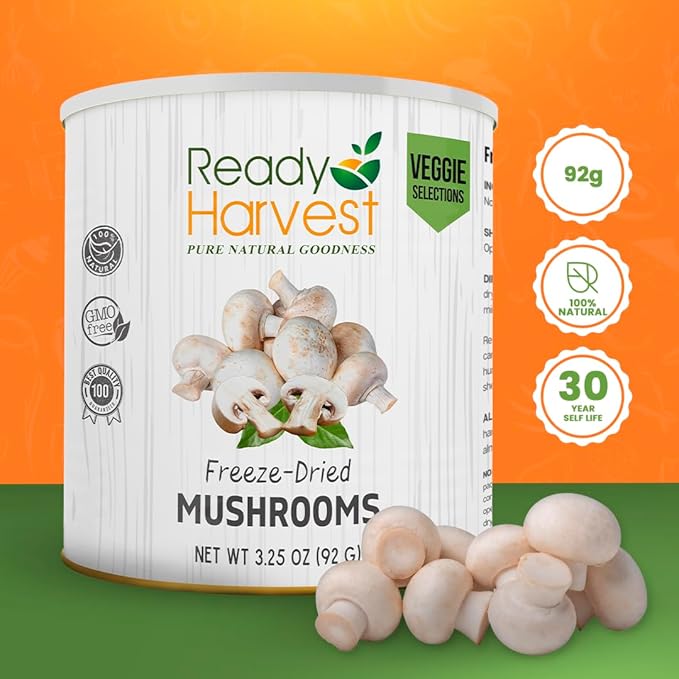 Ready Harvest Freeze-Dried Mushroom Slices (30-Year Shelf Life)