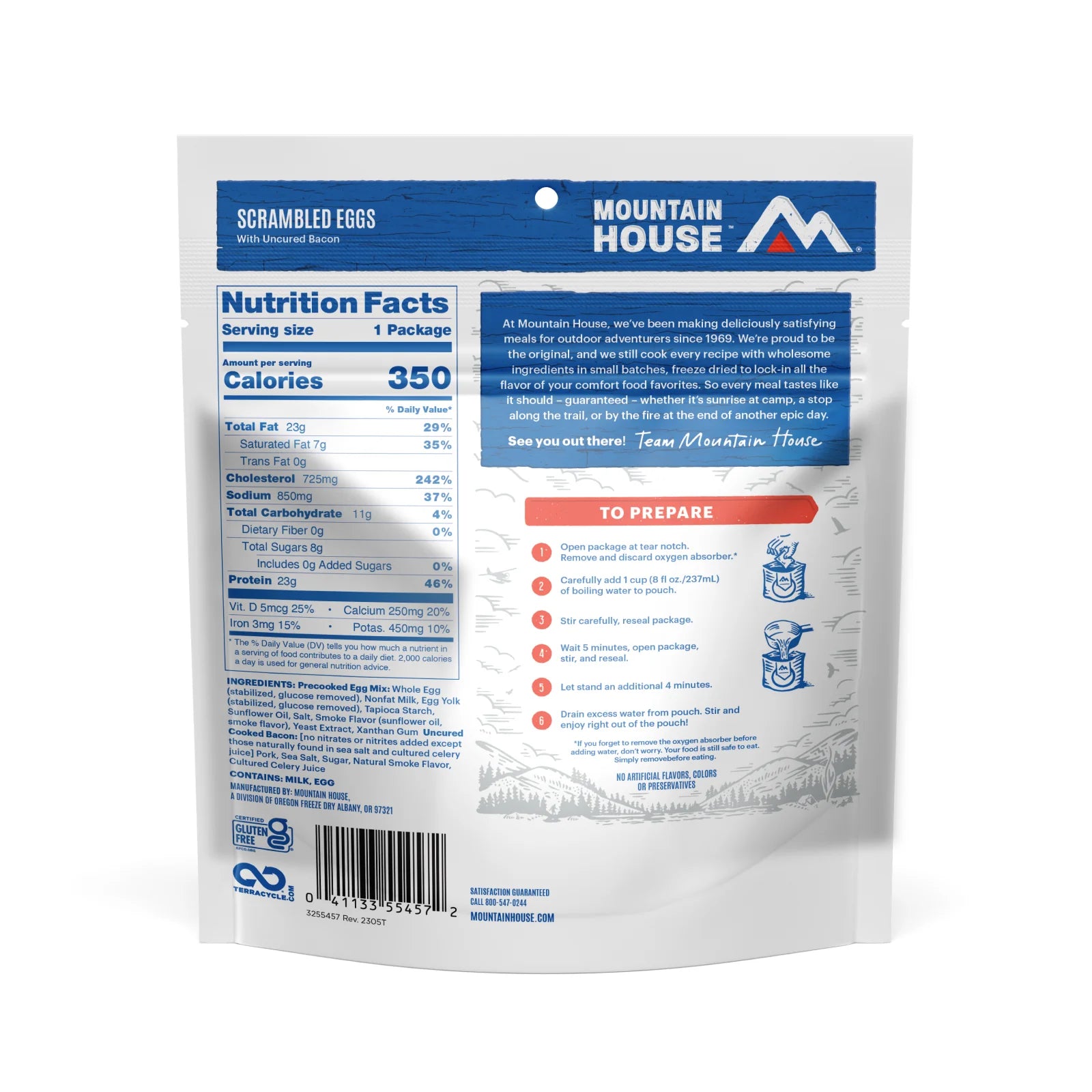 Freeze-Dried Scrambled Eggs with Bacon Pouch - Mountain House (GF) Gluten Free