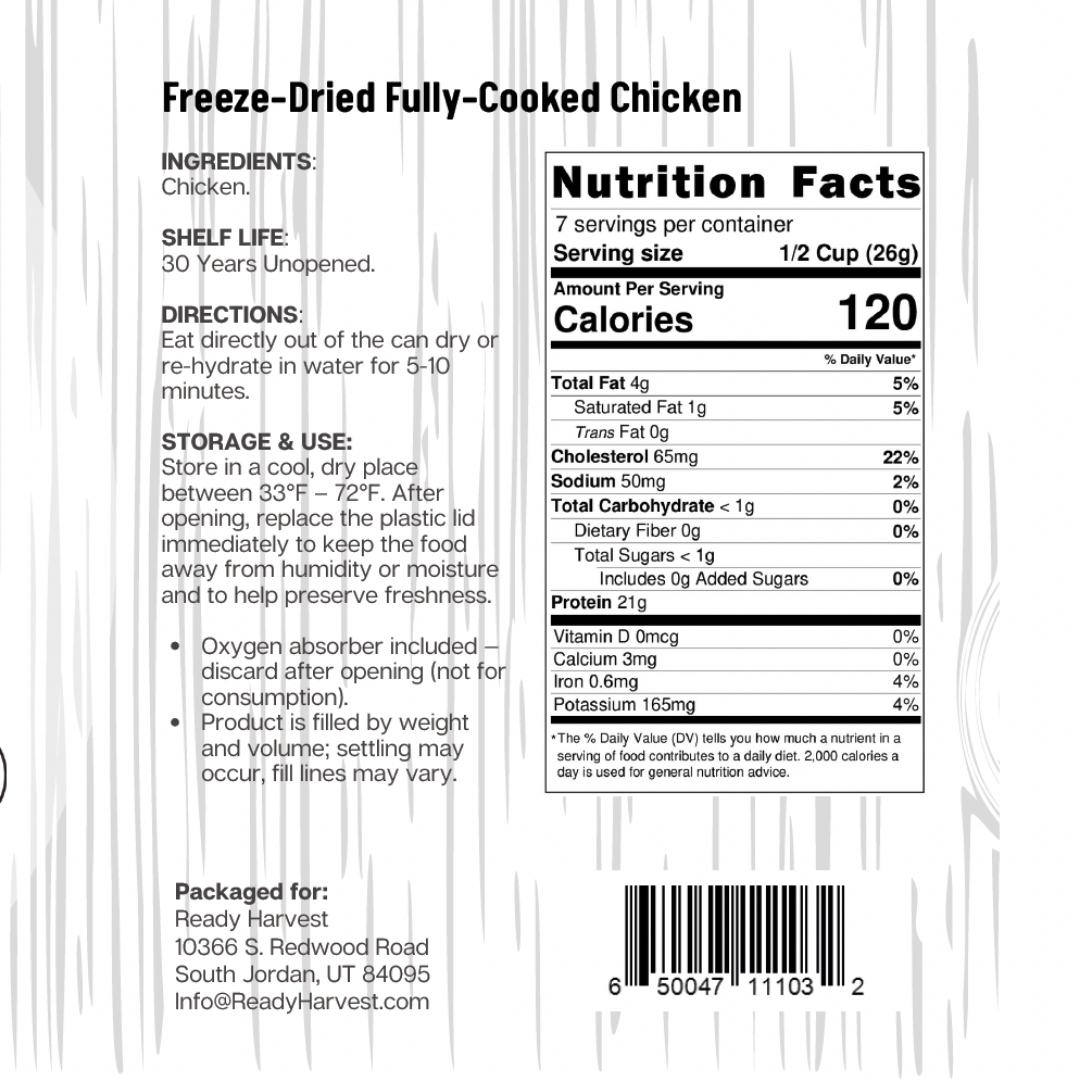 Ready Harvest Pantry Can – Freeze-Dried Fully Cooked Chicken Dices (6.9 oz)