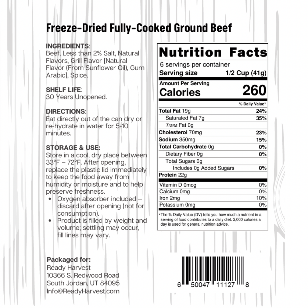 Ready Harvest Pantry Can – Freeze-Dried Fully Cooked Ground Beef (9.6 oz)