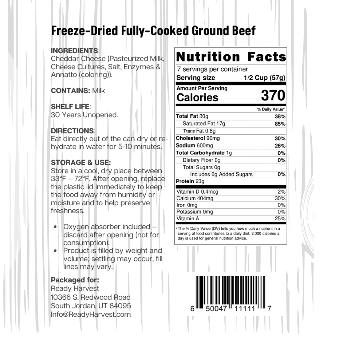 Ready Harvest Pantry Can – Freeze-Dried Shredded Cheddar Cheese (14.3 oz)