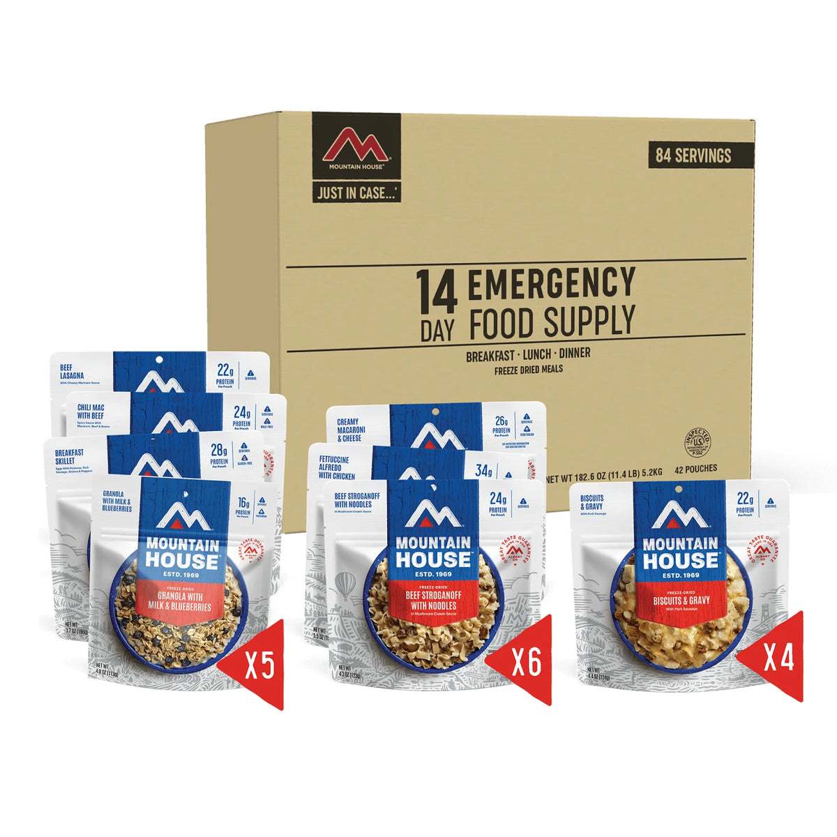 14-Day Emergency Freeze-Dried Food Supply Kit (Mountain House Pouches)