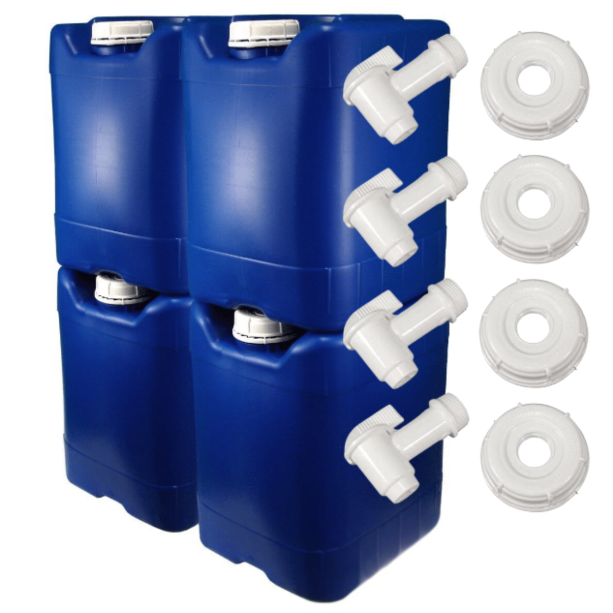 5-Gallon Stackable BPA-Free Water Storage Tank Kit 4 PACK (with 2 Caps and Spigot)