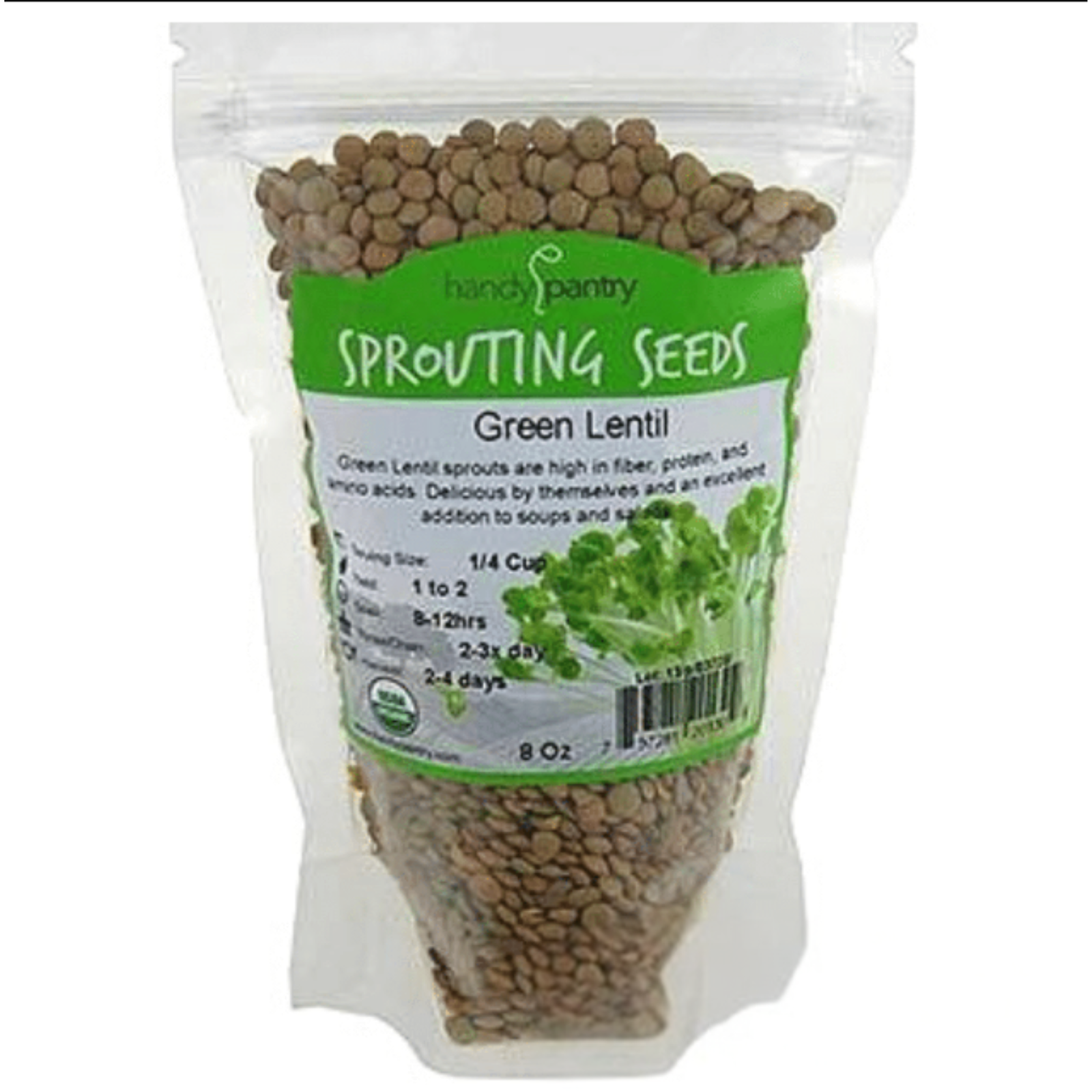 Green Lentil Organic Heirloom Sprouting Seeds (8oz Pouch)