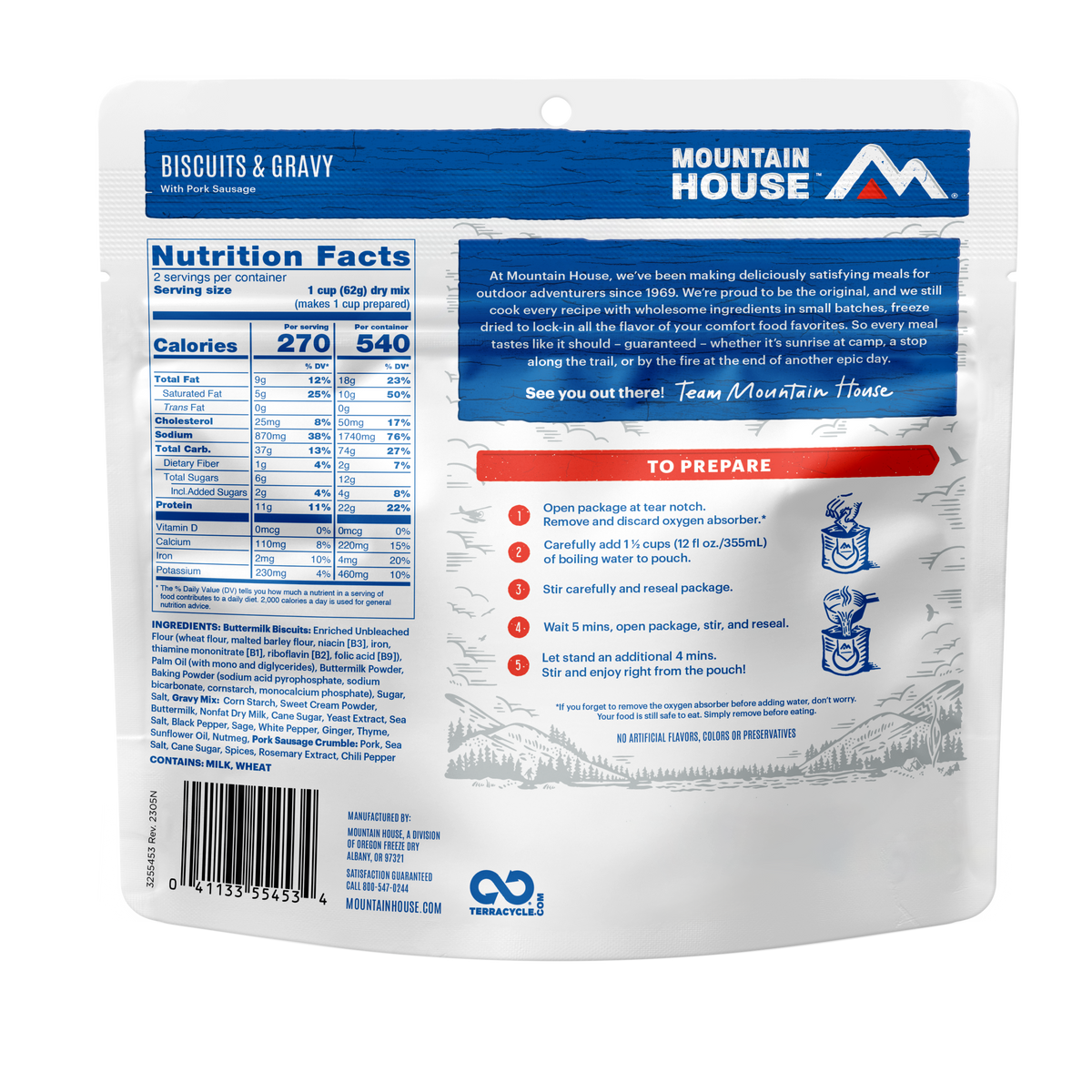 Freeze-Dried Biscuits and Gravy Pouch - Mountain House