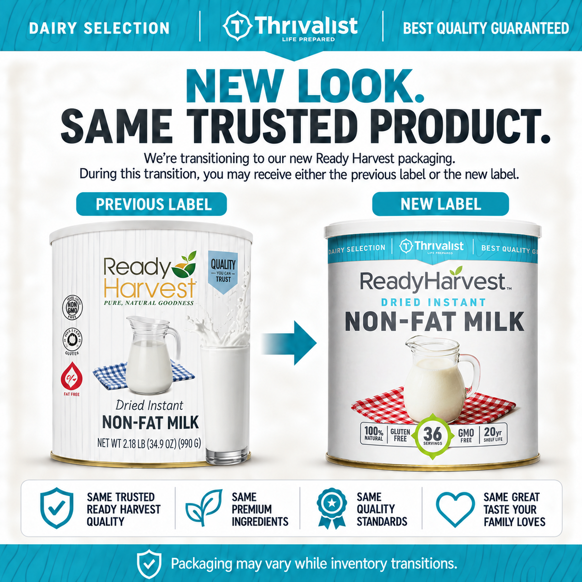 Ready Harvest 100% REAL Instant Non-Fat Milk (20-Year Shelf Life)
