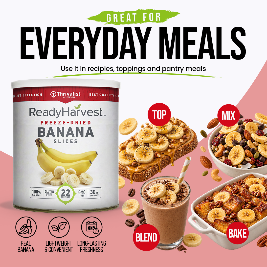 Ready Harvest Freeze-Dried Banana Slices (30-Year Shelf Life)