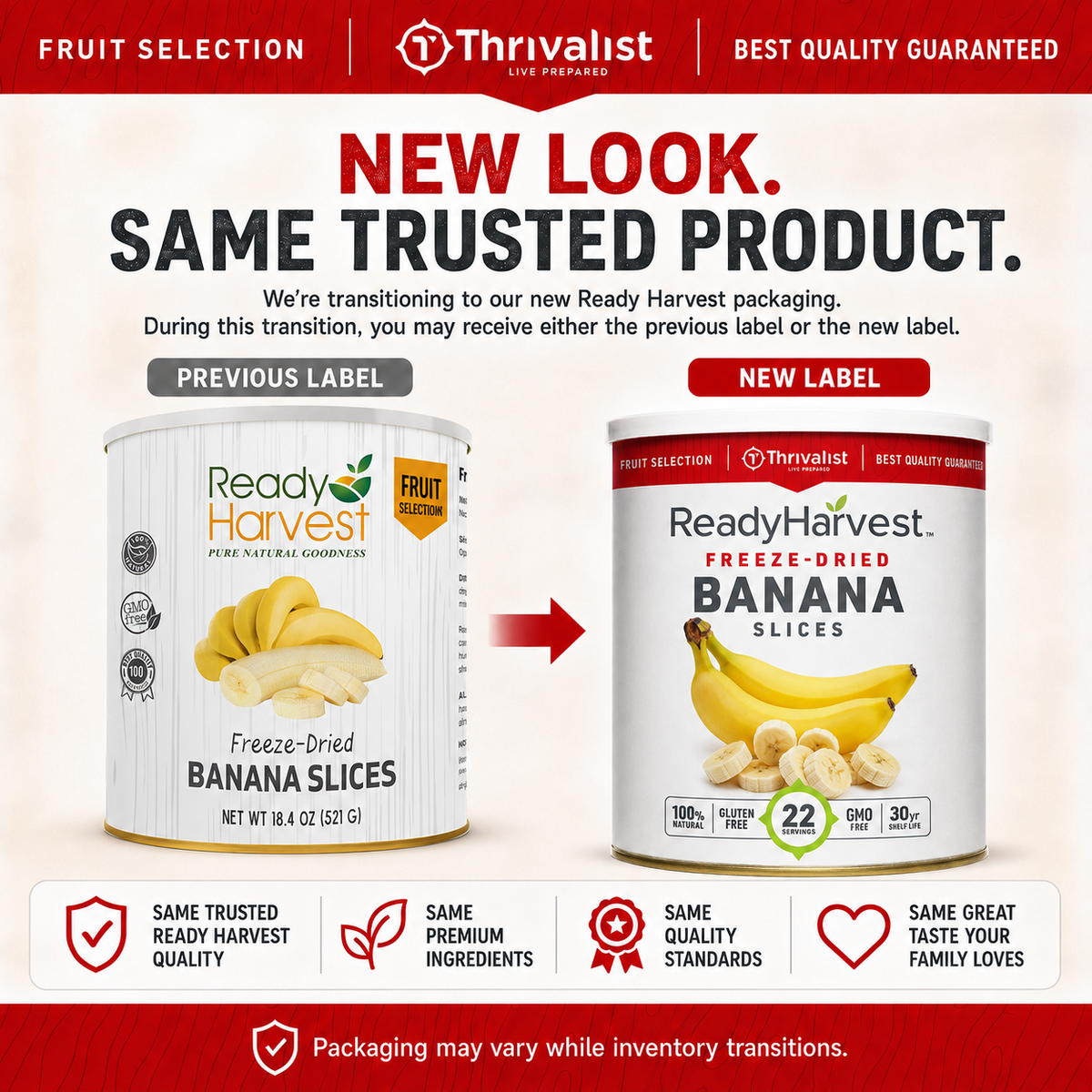 Ready Harvest Freeze-Dried Banana Slices (30-Year Shelf Life)