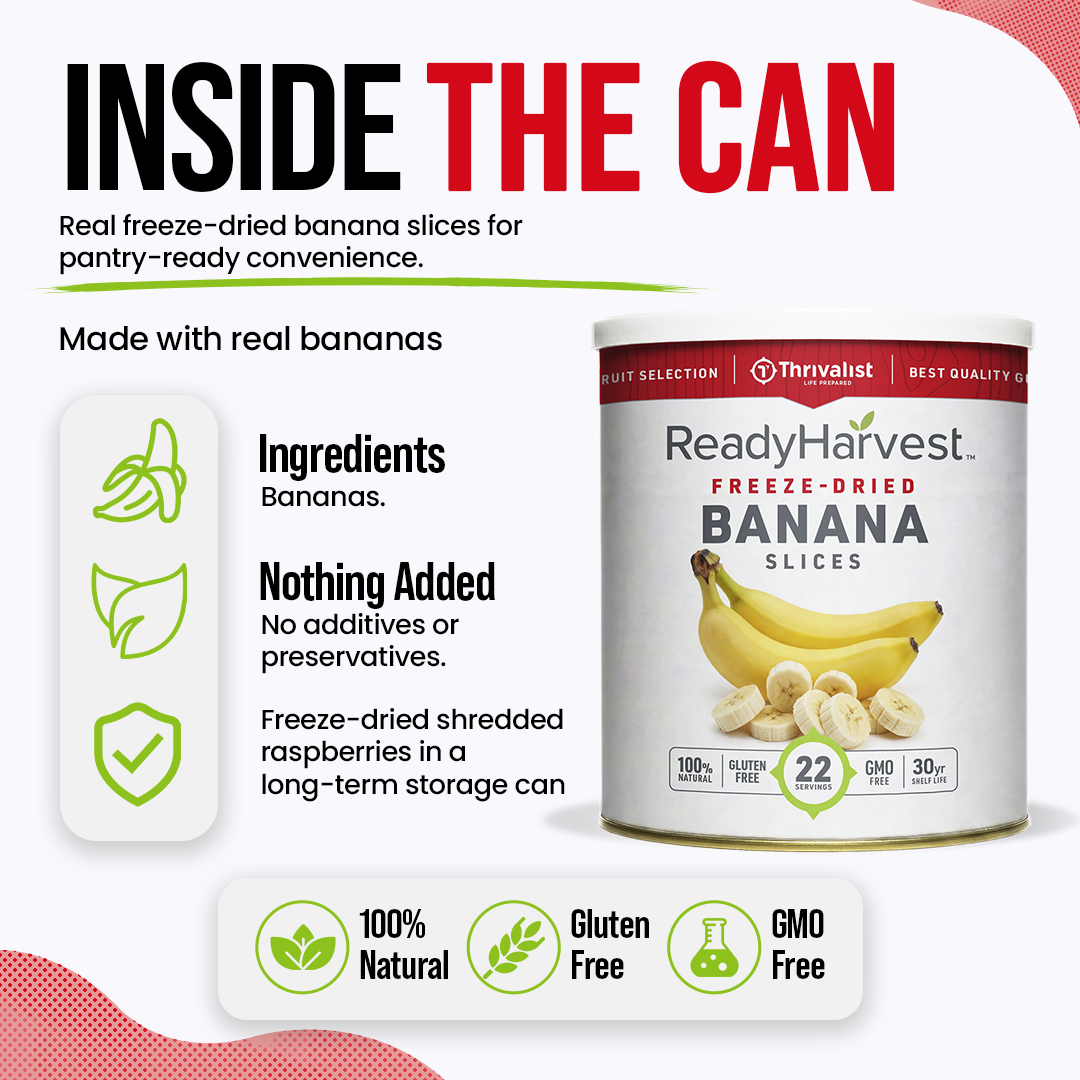Ready Harvest Freeze-Dried Banana Slices (30-Year Shelf Life)