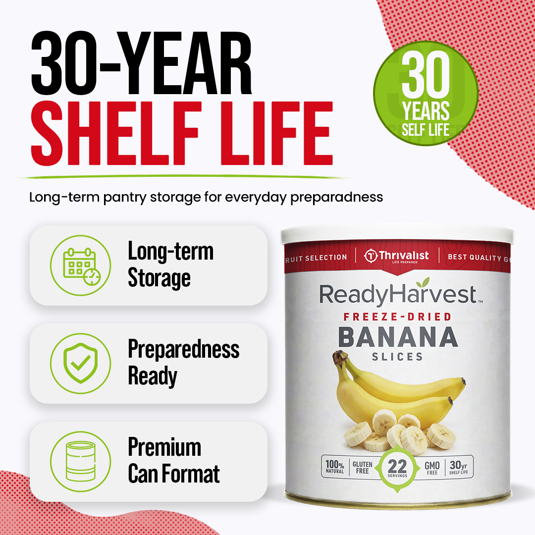 Ready Harvest Freeze-Dried Banana Slices (30-Year Shelf Life)
