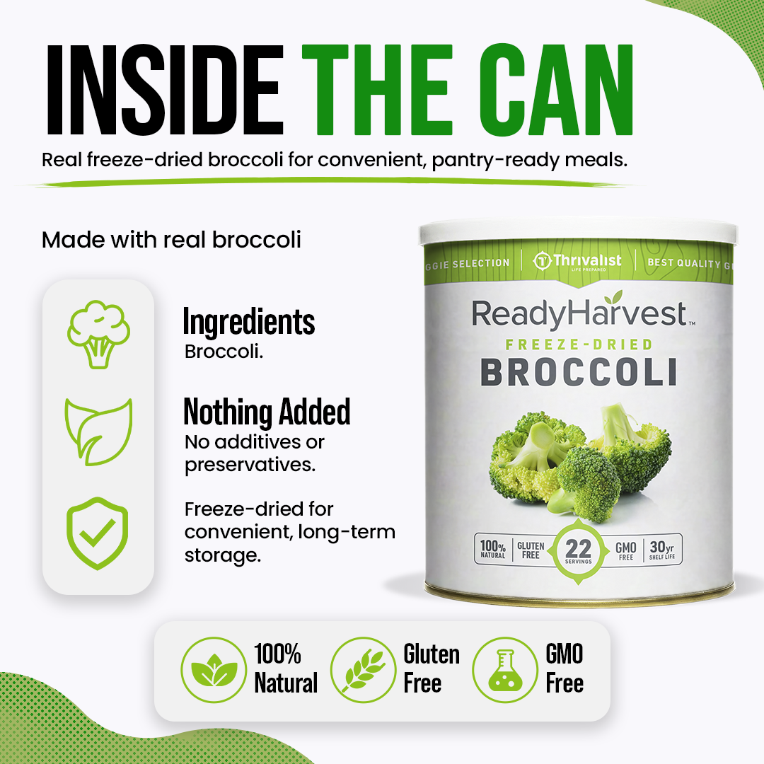 Ready Harvest Freeze-Dried Broccoli (30-Year Shelf Life)
