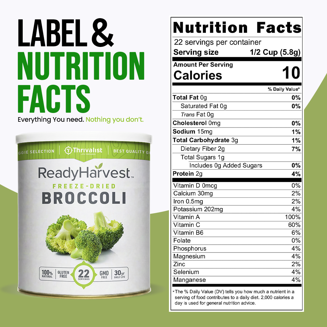 Ready Harvest Freeze-Dried Broccoli (30-Year Shelf Life)