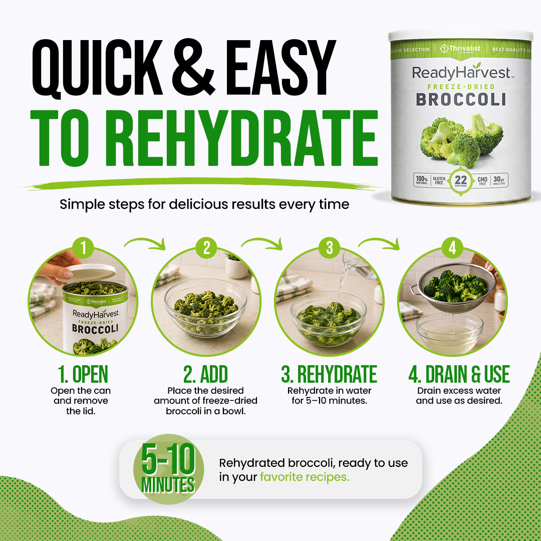 Ready Harvest Freeze-Dried Broccoli (30-Year Shelf Life)