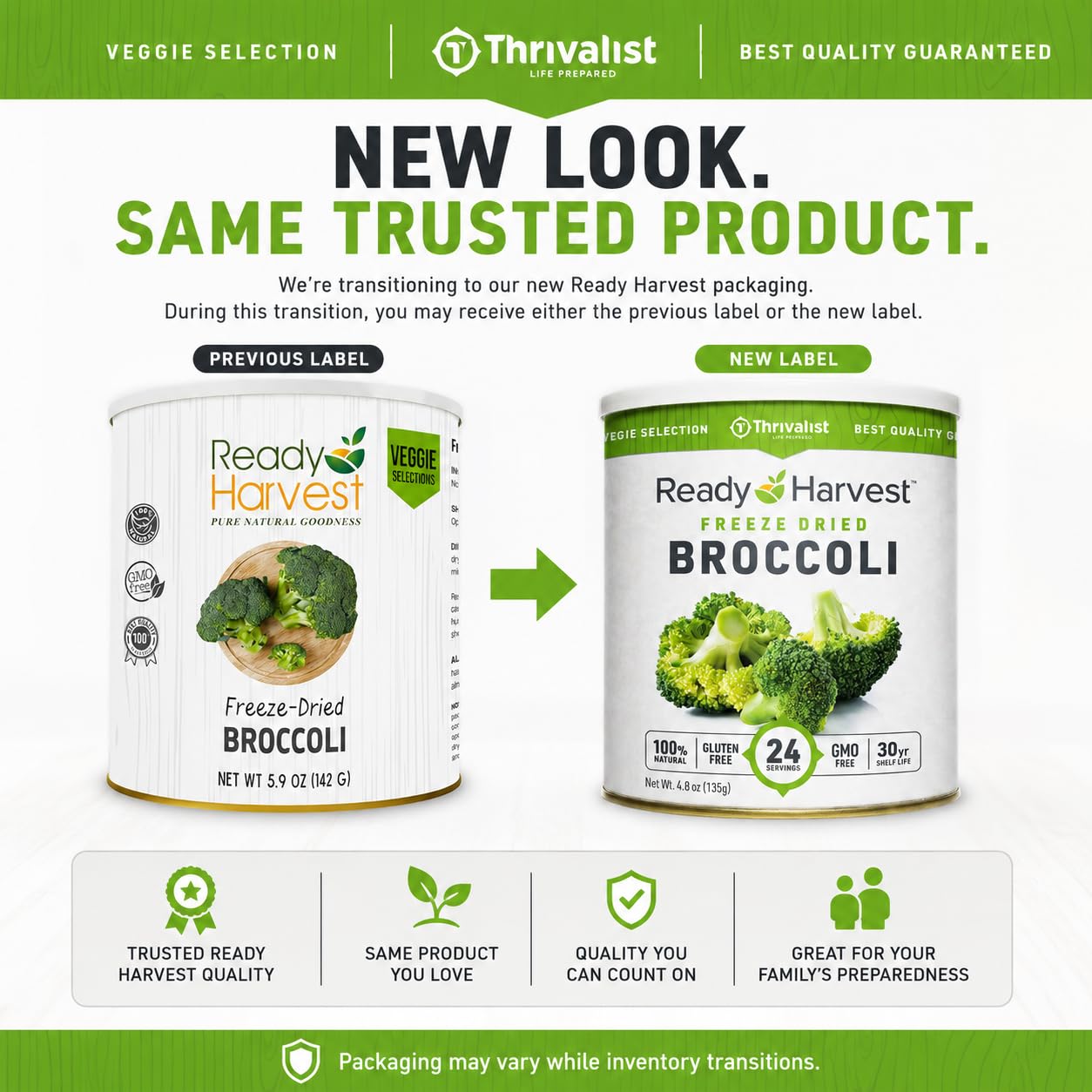 Ready Harvest Freeze-Dried Broccoli (30-Year Shelf Life)