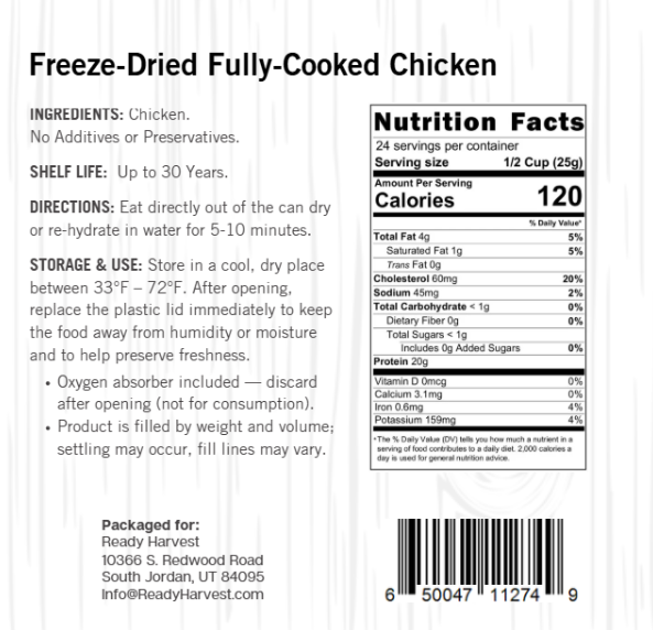 Ready Harvest Freeze-Dried Chicken Dices (Fully Cooked)