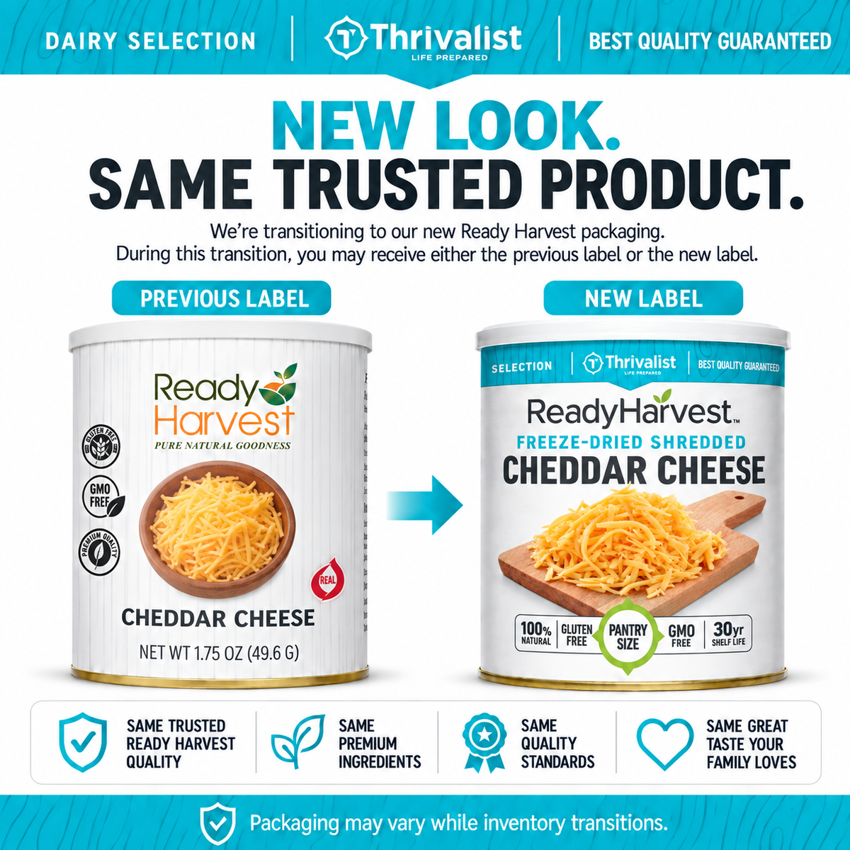 Ready Harvest Pantry Can – Freeze-Dried Shredded Cheddar Cheese (13.4 oz)