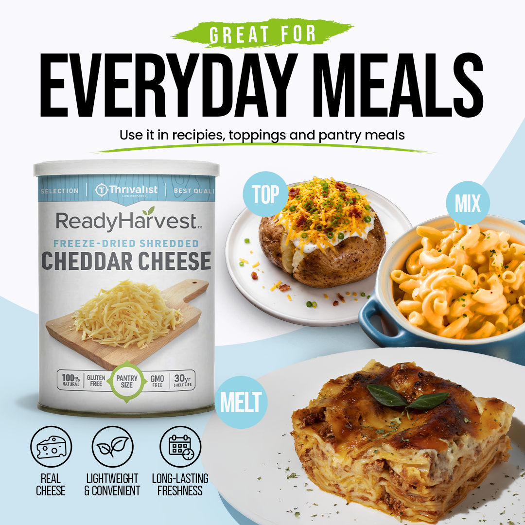Ready Harvest Pantry Can – Freeze-Dried Shredded Cheddar Cheese (13.4 oz)