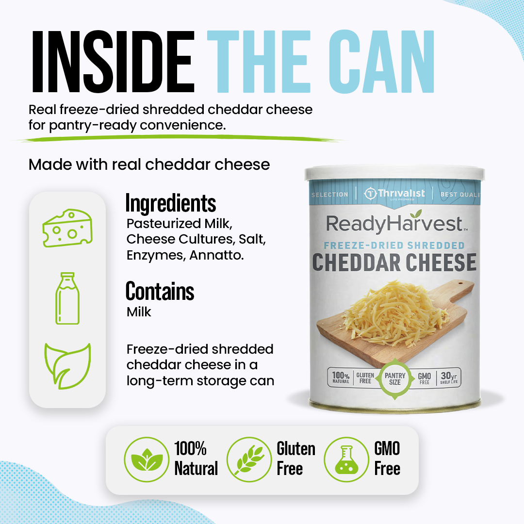 Ready Harvest Pantry Can – Freeze-Dried Shredded Cheddar Cheese (13.4 oz)