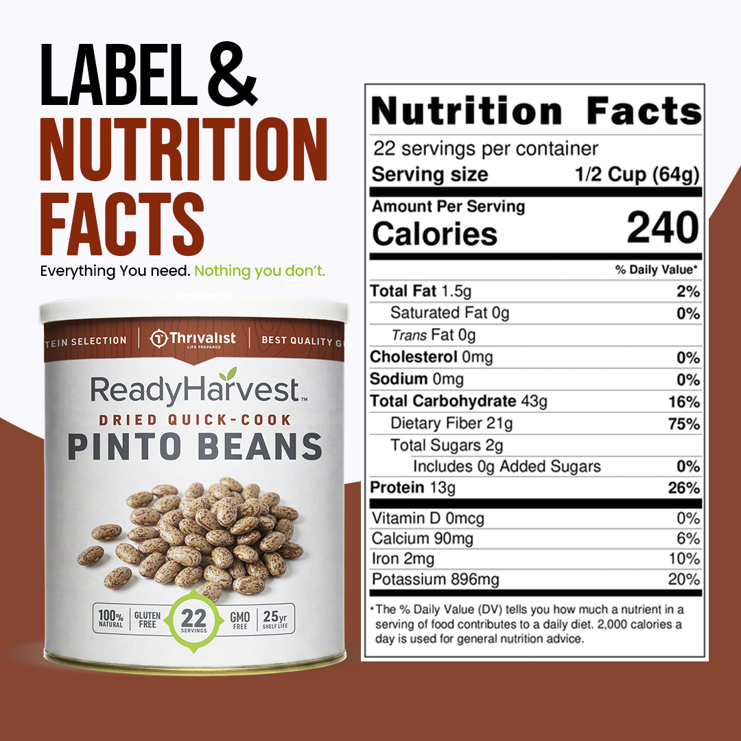 Ready Harvest Premium Quick-Cook Pinto Beans (25-Year Shelf Life)
