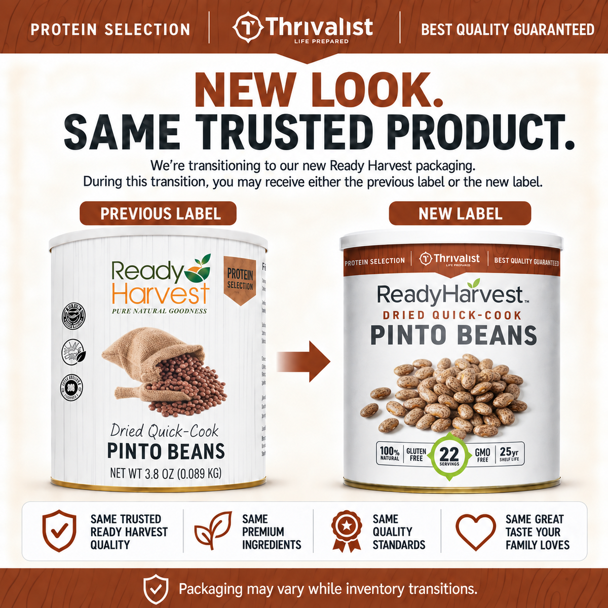 Ready Harvest Premium Quick-Cook Pinto Beans (25-Year Shelf Life)