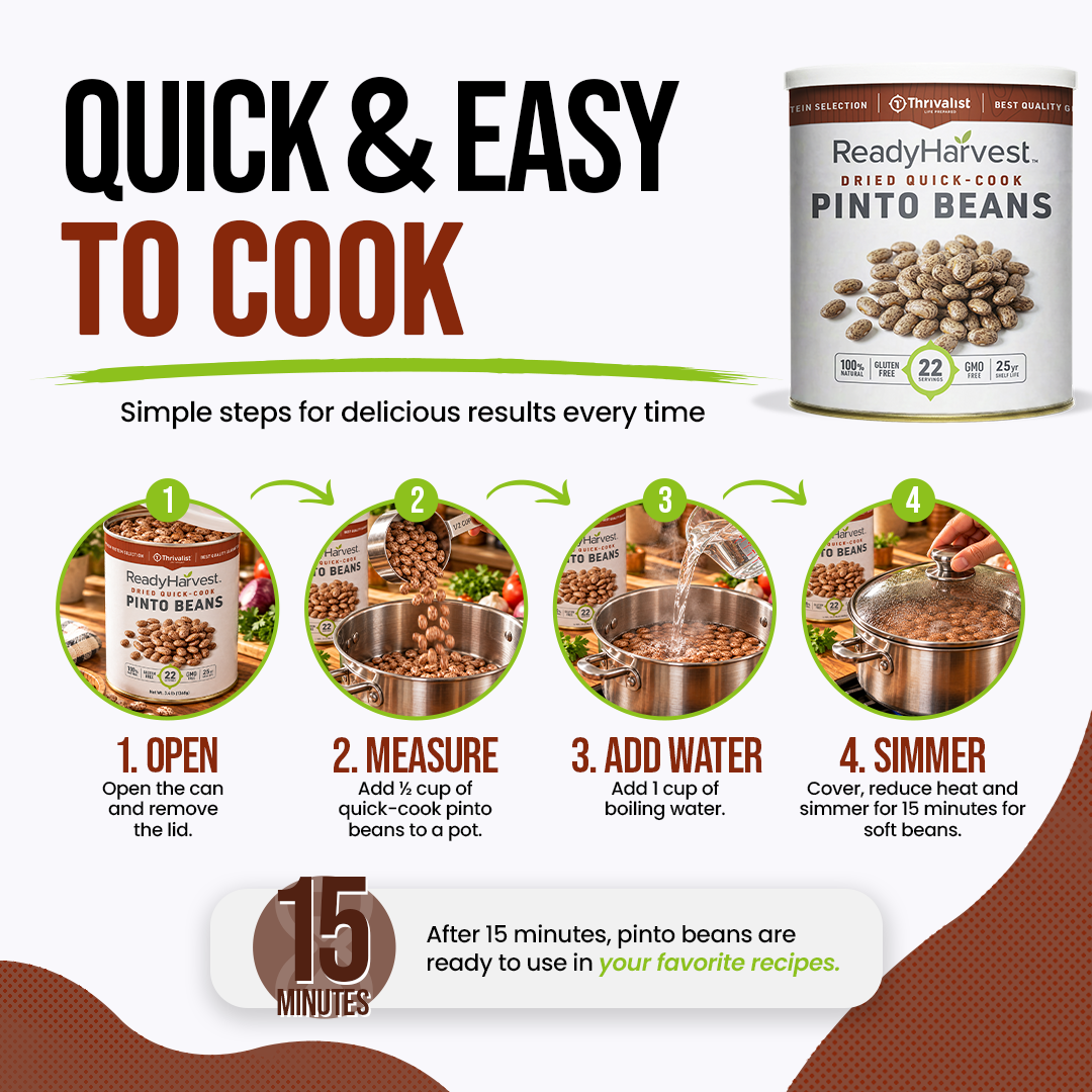 Ready Harvest Premium Quick-Cook Pinto Beans (25-Year Shelf Life)
