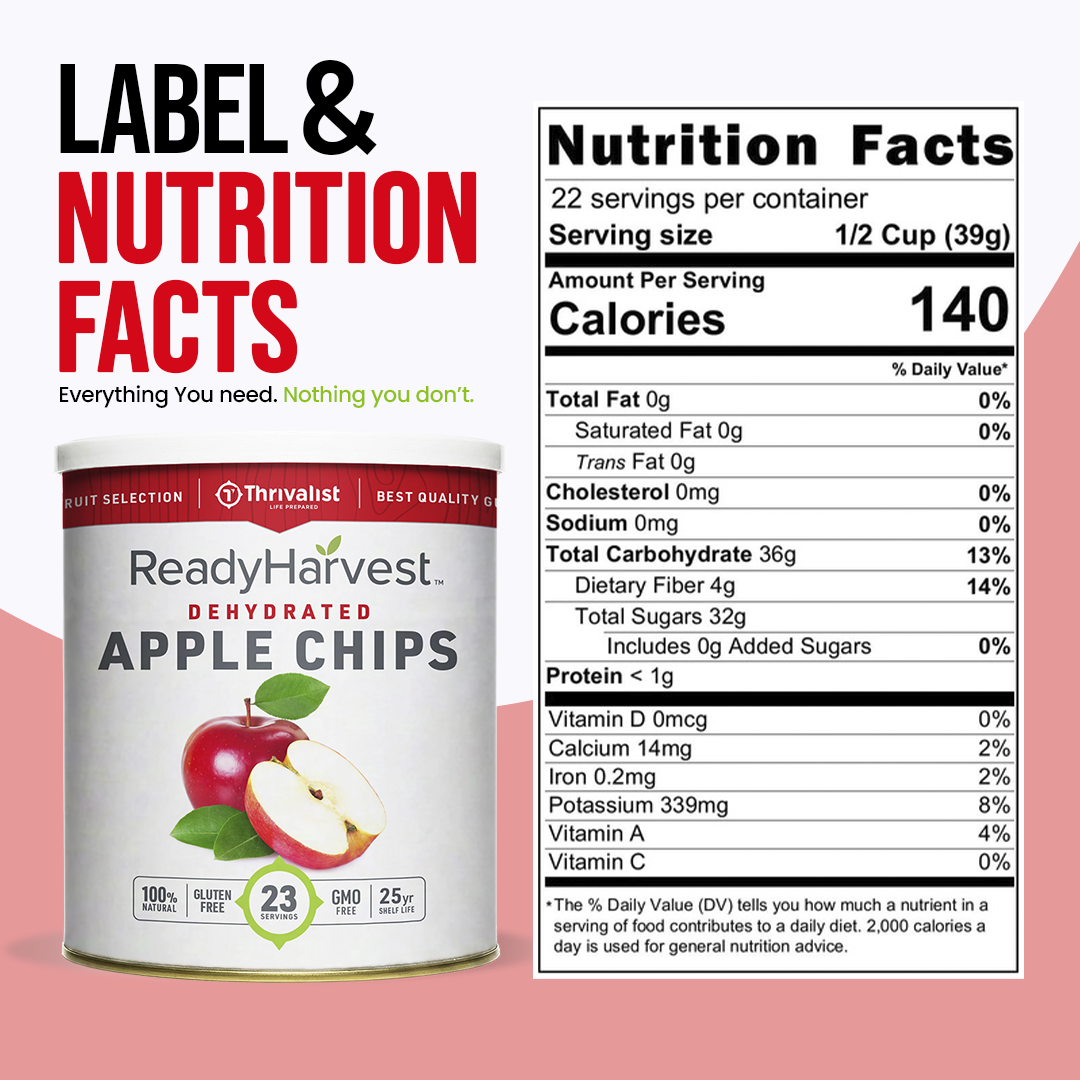Ready Harvest Dehydrated Apple Chips (25-Year Shelf Life)