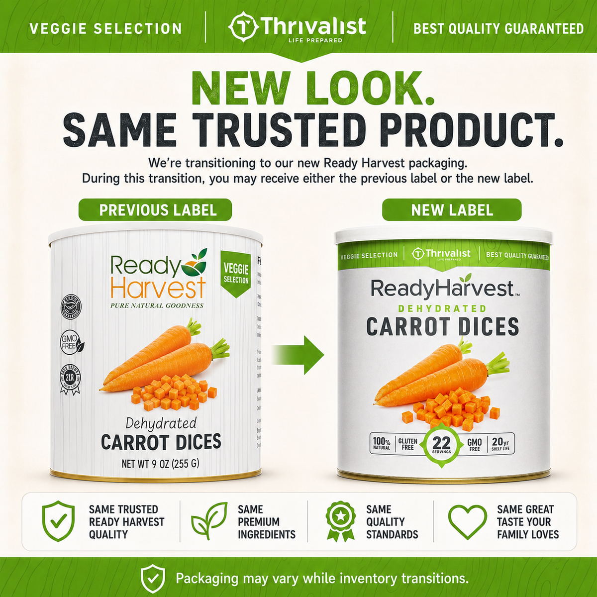 Ready Harvest Dehydrated Carrots (20-Year Shelf Life)