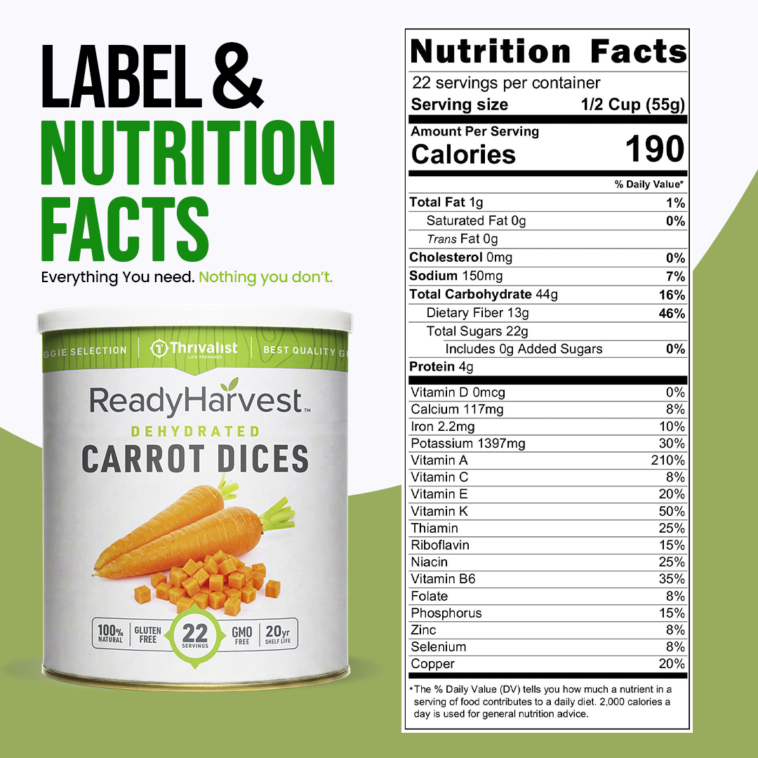 Ready Harvest Dehydrated Carrots (20-Year Shelf Life)