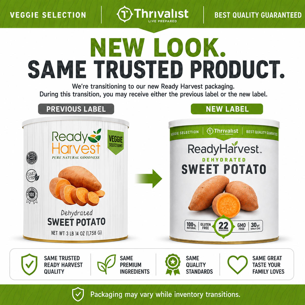 Ready Harvest Dehydrated Sweet Potato Dices (30-Year Shelf Life)