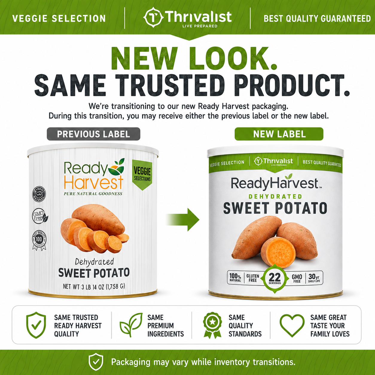 Ready Harvest Dehydrated Sweet Potato Dices (30-Year Shelf Life)