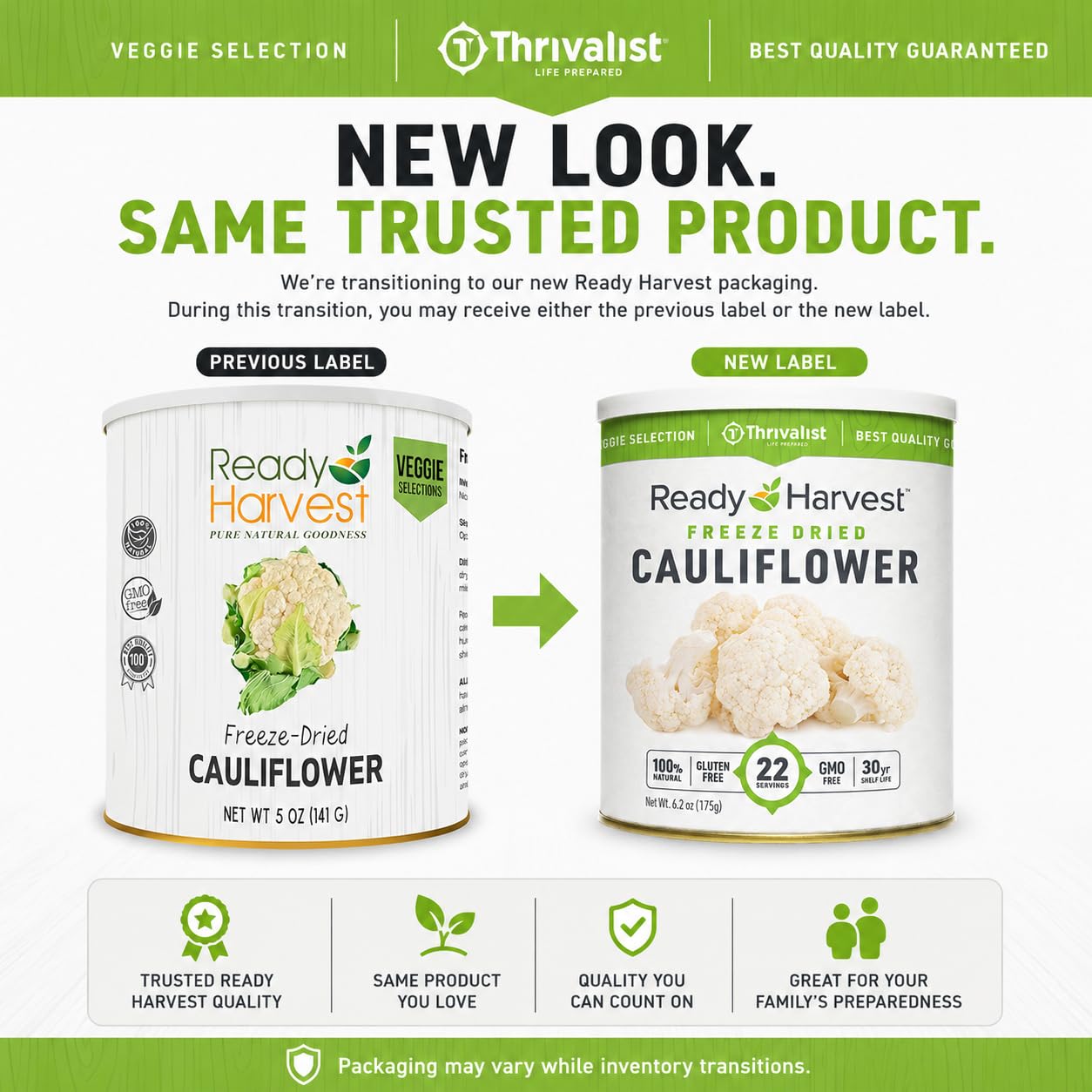 Ready Harvest Freeze-Dried Cauliflower (30-Year Shelf Life)