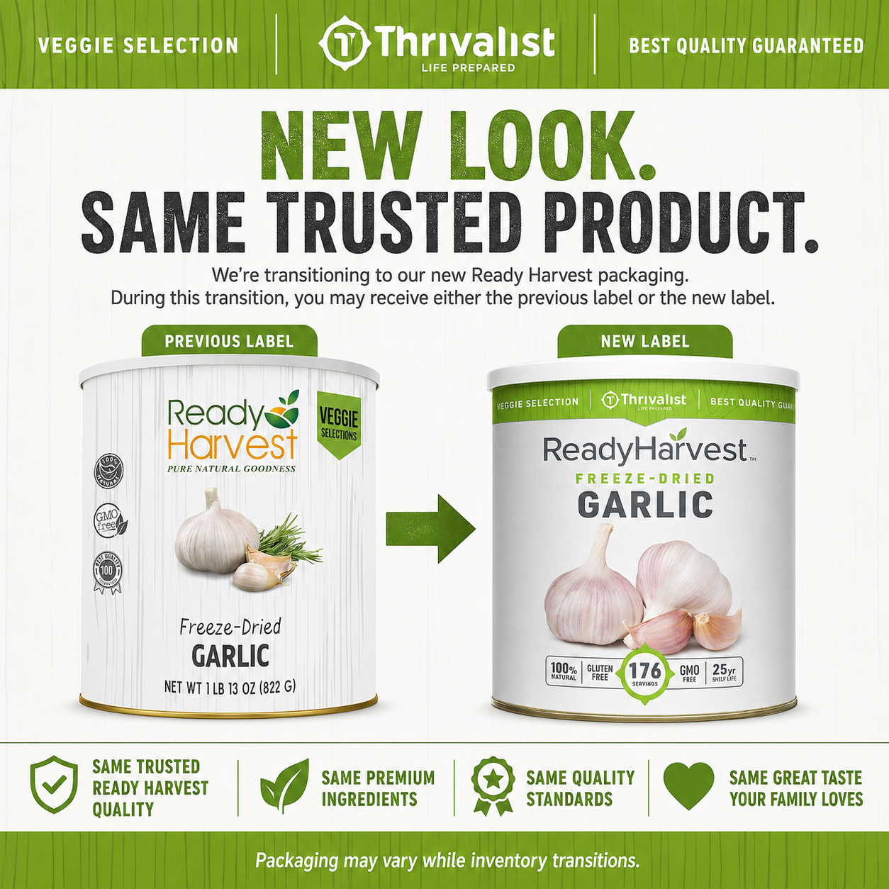 Ready Harvest Freeze-Dried Garlic (25-Year Shelf Life)