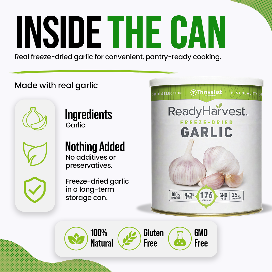 Ready Harvest Freeze-Dried Garlic (25-Year Shelf Life)