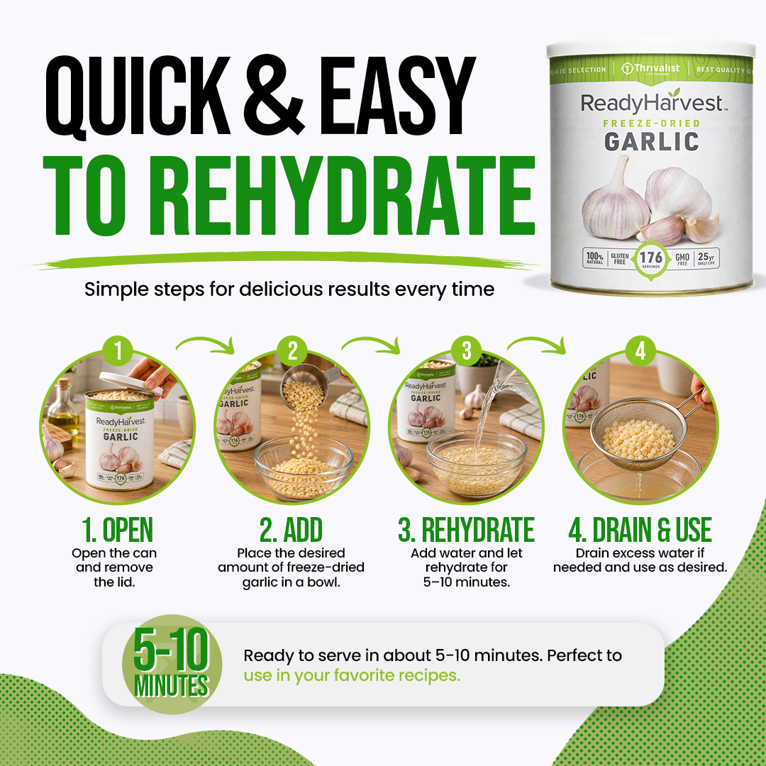 Ready Harvest Freeze-Dried Garlic (25-Year Shelf Life)