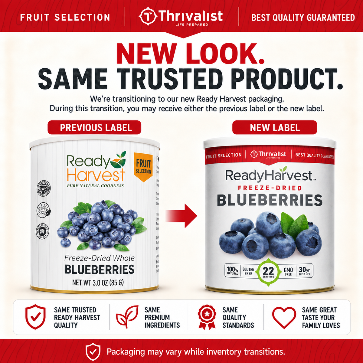 Ready Harvest Freeze-Dried Whole Blueberries (30-Year Shelf Life)
