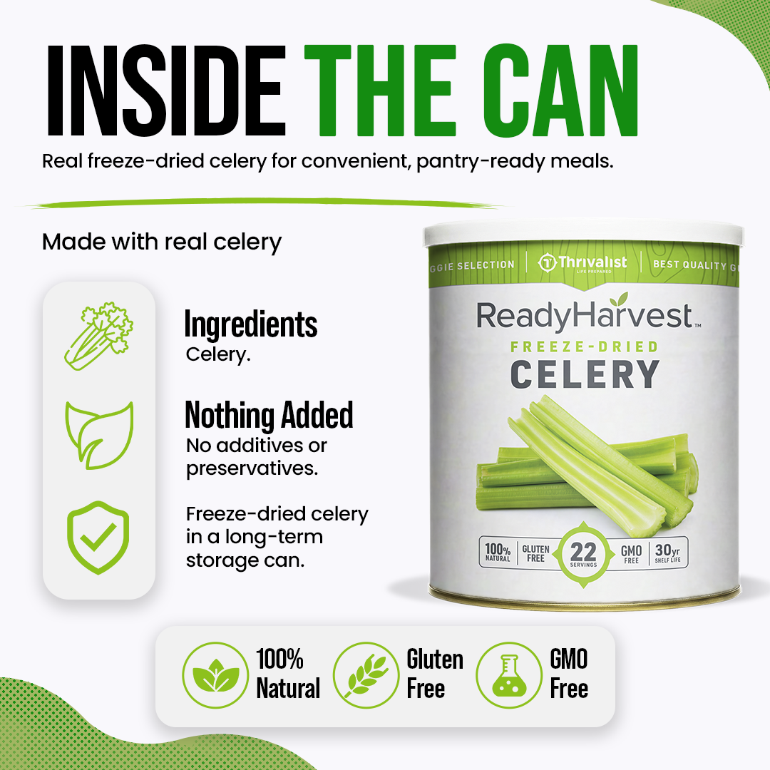 Ready Harvest Freeze-Dried Celery (30-Year Shelf Life)