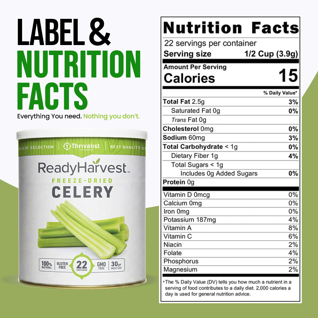Ready Harvest Freeze-Dried Celery (30-Year Shelf Life)