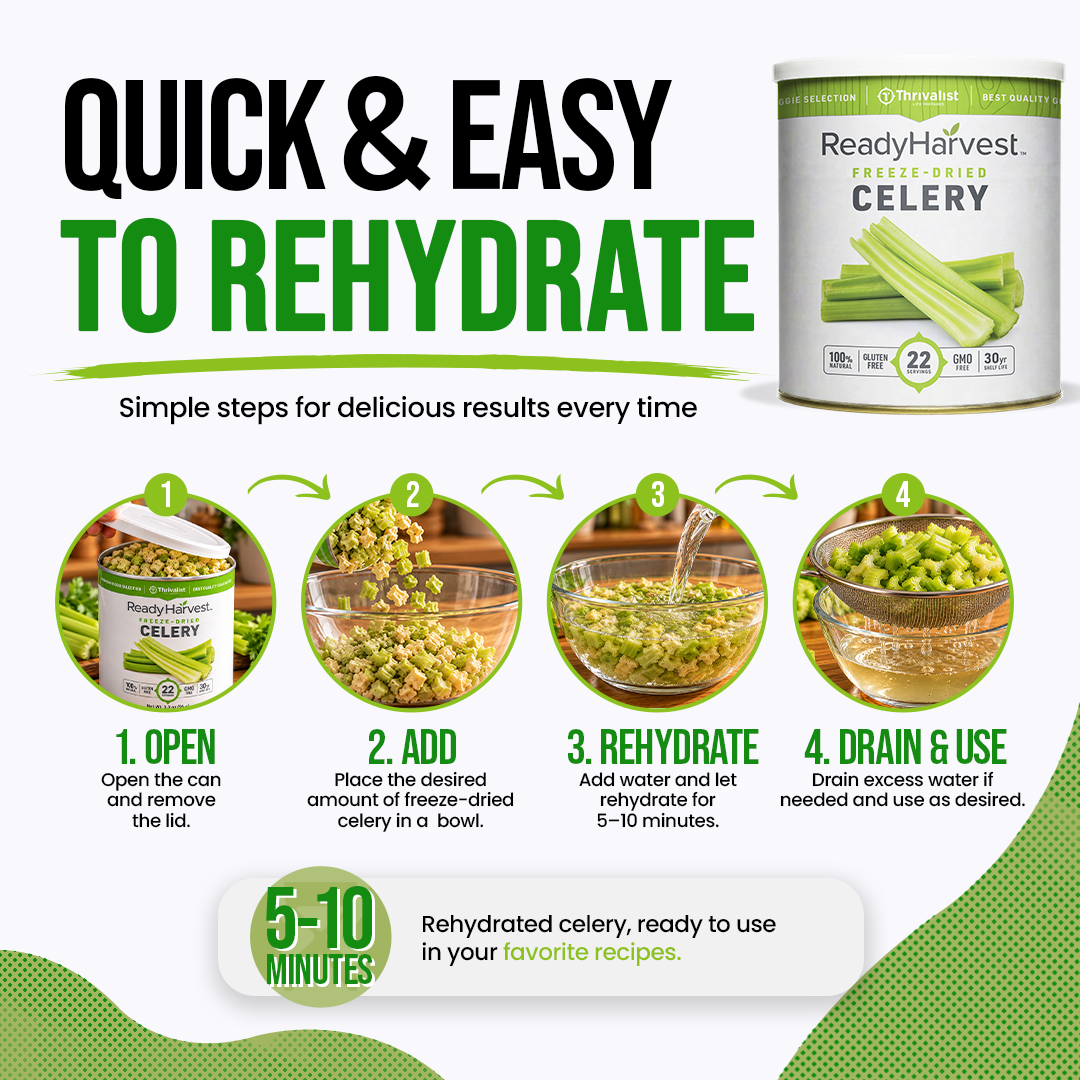 Ready Harvest Freeze-Dried Celery (30-Year Shelf Life)