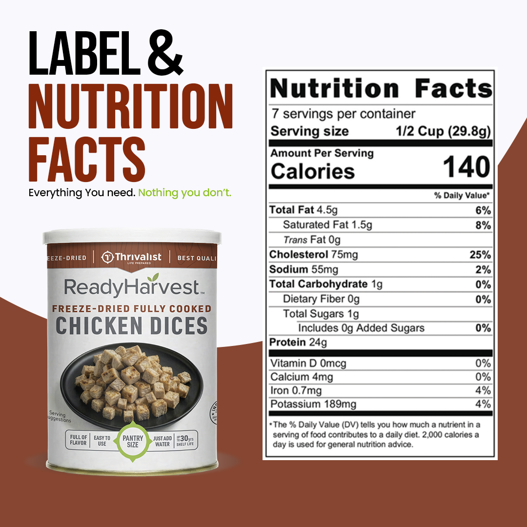 Ready Harvest Pantry Can – Freeze-Dried Fully Cooked Chicken Dices (7.4 oz)